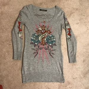 Authentic Ed Hardy angora Swarovski sweater, L